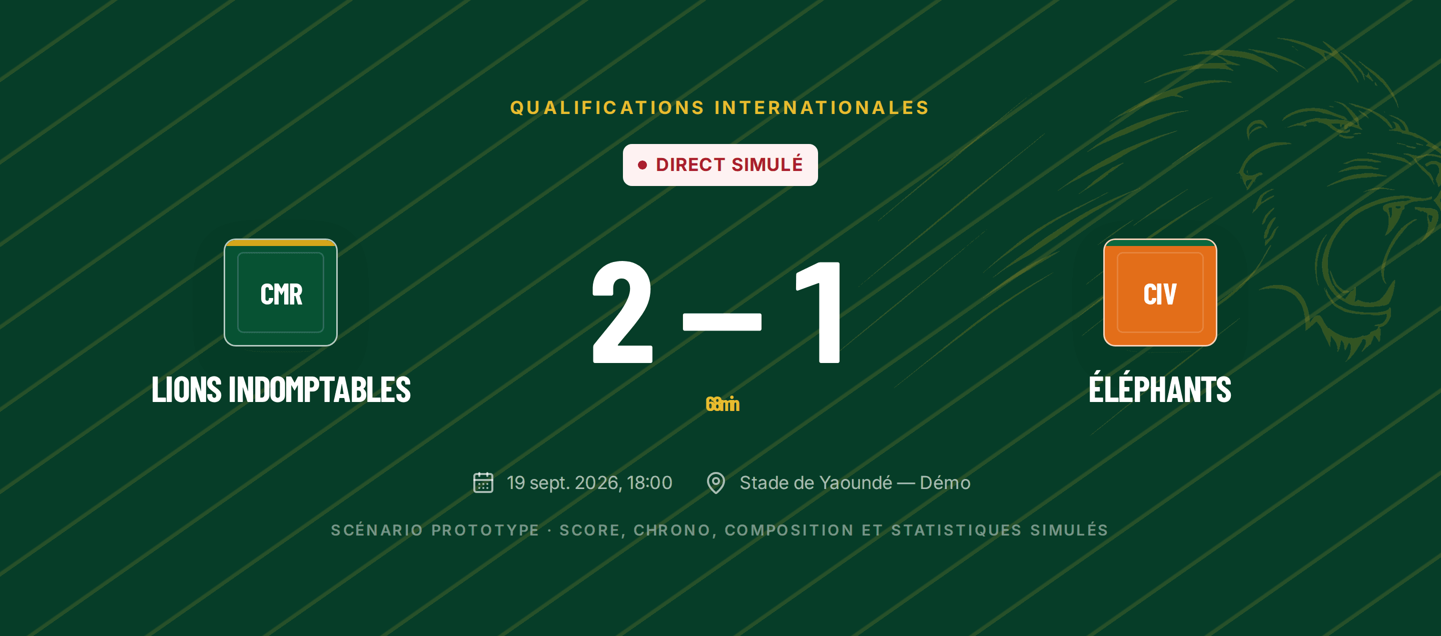 Prototype Match Center: score, events and simulated match state.